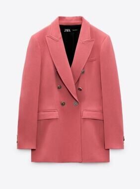 NWT Zara Long Double Breasted Blazer Terracotta Coral Pink Jacket XS